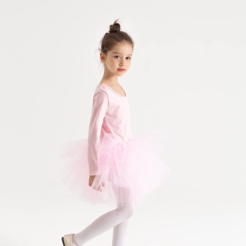 Tutu.kk Toddler Girls Tutu Ballet Dress Gymnastics Long Sleeve 4-Layers Tulle Tutu Leotard Pink 3-4 Years - Image 3